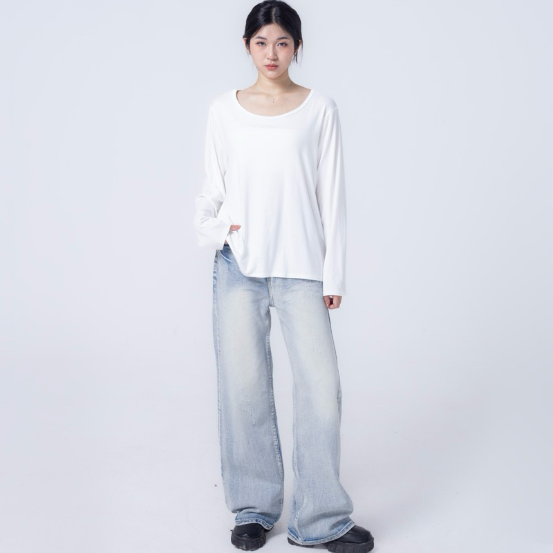 Áo thun dài tay basic cổ tròn oversize Freedom TOP