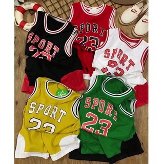 SÉT 5 BỘ COTTON ( ÁO SÁT NÁCH VIỀN SỌC IN SỐ 23 ) CHO BÉ TRAI - ĐỒ BỘ TRẺ EM