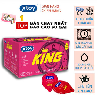 Bao cao su gai XTOY King 5in1, kéo dài thời gian quan hệ, gân gai, nhiều gel bôi trơn - Hộp 10 bcs