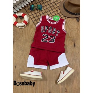 Bộ quần áo sát nách viền sọc in số 23 chất thể thao cho bé trai bé gái.