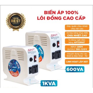 Biến áp treo tường 1kva của dnt nhựa trắng. input 220v- output 120v-100v