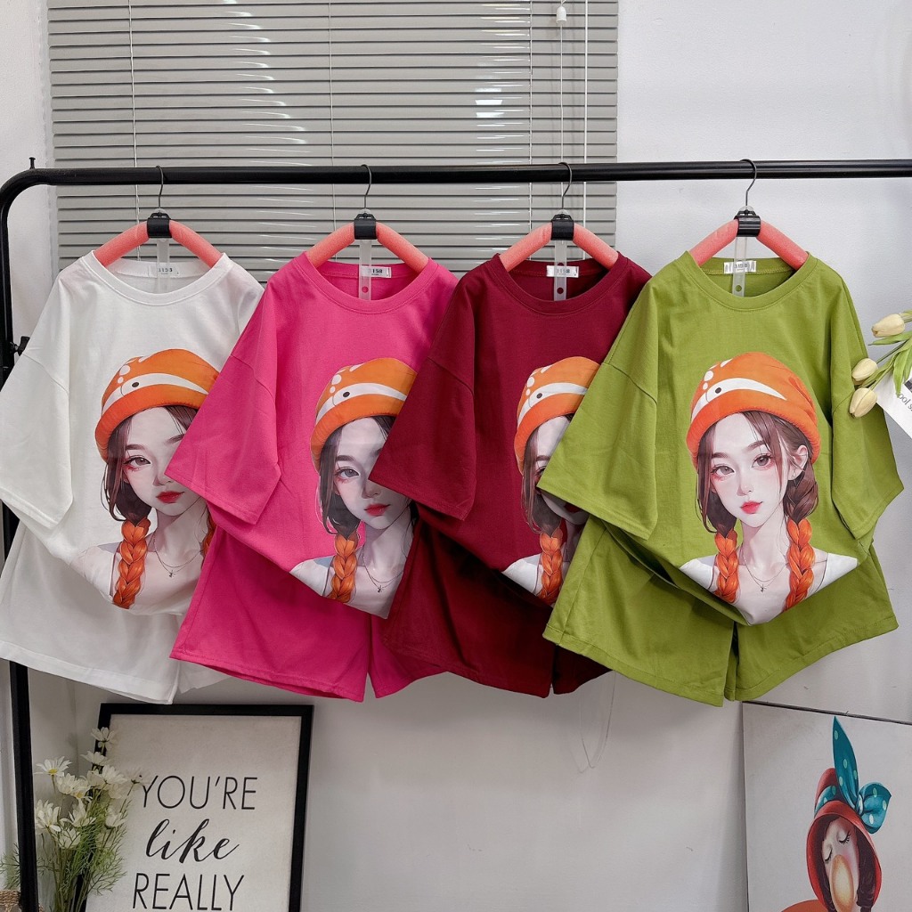 Sét Bộ Đùi Nữ Quảng Châu Form Rộng Họa Tiết Siêu Cưng, Đồ Bộ Nữ Mặc Nhà Đi Chơi Chất Cotton Khô Vải Mềm Mát Bunny_016