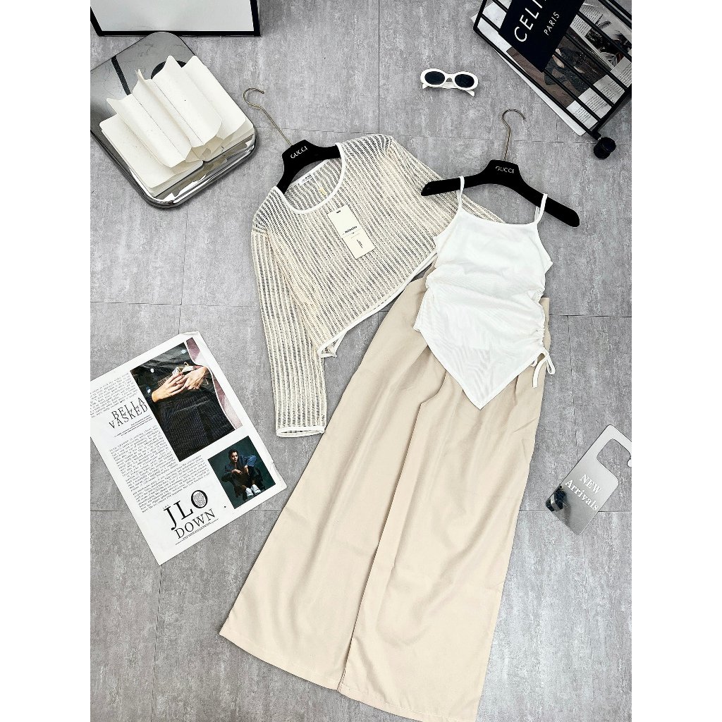 Set Đồ Nữ - Áo 2 Dây Lệch Vai Mix Với Quần Ống Rộng Phong Cách Nhẹ Nhàng Nữ Tính | BigBuy360 - bigbuy360.vn