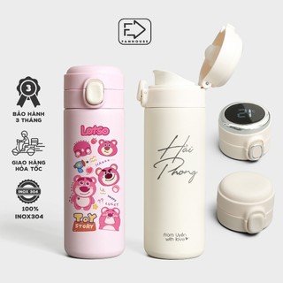 Bình giữ nhiệt khắc tên Fan House 420ml bình nước giữ nhiệt 6-12h inox 304 nắp bật tiện lợi có màn hình đo nhiệt độ