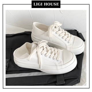  Giày sneaker đạp gót đế bánh mì Giày thể thao nữ màu trắng giẫm gót basic đế 3,5p 