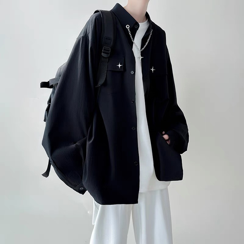 Áo sơ mi dài tay nam nữ chất đũi sóng, mền mát, phối phụ kiện inox, Thời Trang unisex