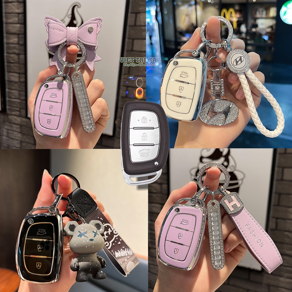 Ốp chìa khóa TPU xe ô tô HYUNDAI Accent, i10, Elantra, Tucson - Viền bạc ( chìa khoá smart key )