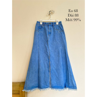 (Nhiều mẫu) Chân váy jeans denim bò siêu dài qua gối 2hand pass thanh lý