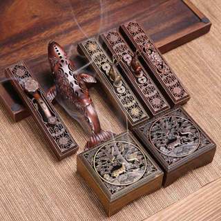 LƯ HƯƠNG HỘP XÔNG ĐỐT TRẦM BẰNG HỢP KIM ĐỒNG HỌA TIẾT ĐẸP MẮT