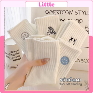 Sét 3 5 Đôi Tất Cổ Cao Nữ 5 Họa Tiết, Vớ Cao Cổ Chất Liệu Cotton Phong Cách Hàn Quốc