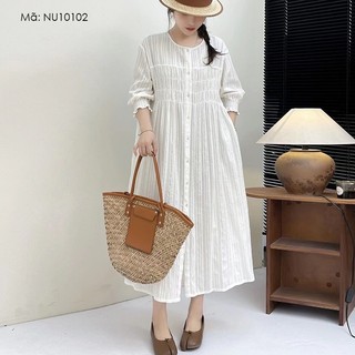 Đầm liền linen sơ mi tay lửng KAMAKA cổ tròn - NU10102