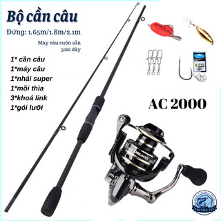 Bộ cần câu lure máy đứng cần câu Sói Đen 2 khúc kèm máy câu kim loại AC 2000 tặng kèm phụ kiện phiên bản 2024 docauhailu