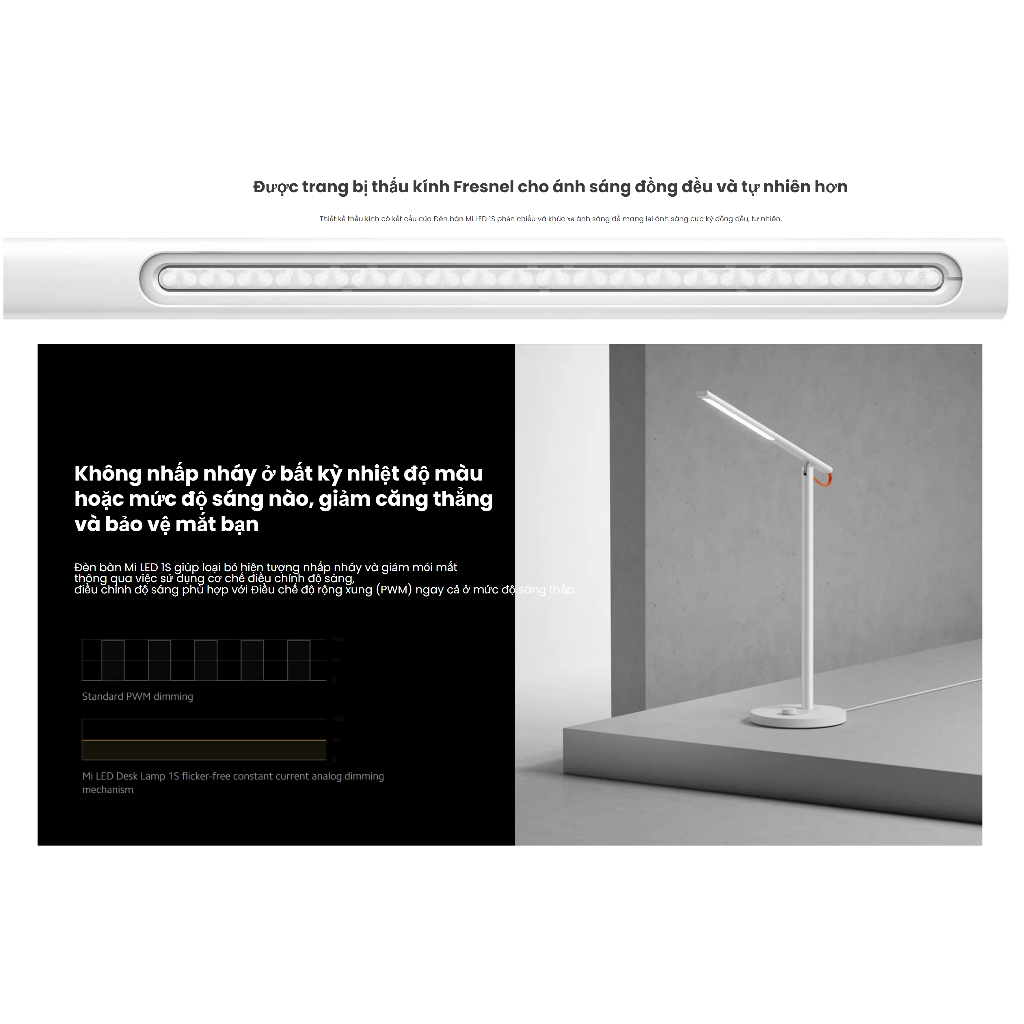 Đèn bàn Xiaomi Led Desk Lamp 1S Nhiệt độ màu 2600K-5000K, Công suất 9W, Thông minh kết nối App, Quang thông 520lm