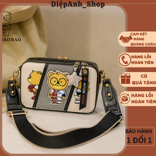 Túi xách nữ đeo chéo, đeo vai dáng hộp chữ nhật họa tiết gấu dây bản to hàng quảng châu cao cấp T500