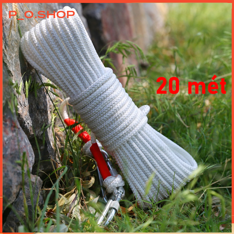 【📦HCM/24H】Dây Thừng Lõi Thép 8mm Cứu Hộ, Dây Dù Leo Núi Kèm Móc Nối 2 Đầu Có Thể Nối Dài Chất Lượng 