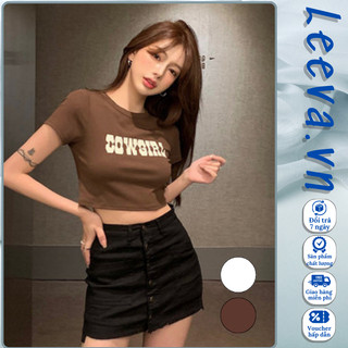 Áo thun croptop tay ngắn cổ tròn dáng ôm eo thời trang mùa hè in chữ Cowgirl phong cách basic Hàn  quốc - 385