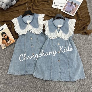  Đầm jean dáng chữ A cổ ren thanh lịch cho mẹ và bé gái 12-55kg  Đầm đi chơi  đi biển  đi du lịch 