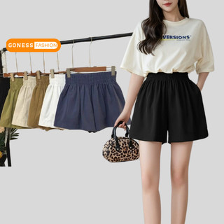 Quần sooc đùi nữ Goness short kaki hàng trơn cạp chun cao dáng thể thao cho phái đẹp QS015