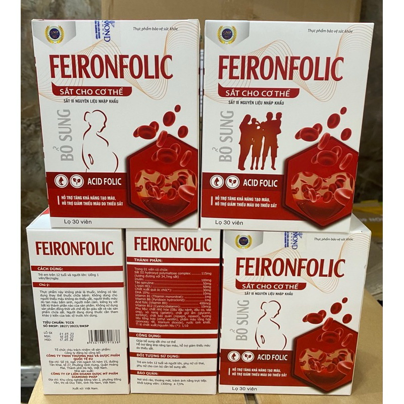 Viên Uống Bổ Máu Feironfolic Bổ Sung Sắt Hữu Cơ, Acid Folic, giảm tình trạng thiếu máu