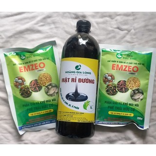 Combo ủ phân hữu cơ gồm 2 gói men vi sinh EMZEO và 1 lít mật rỉ đường