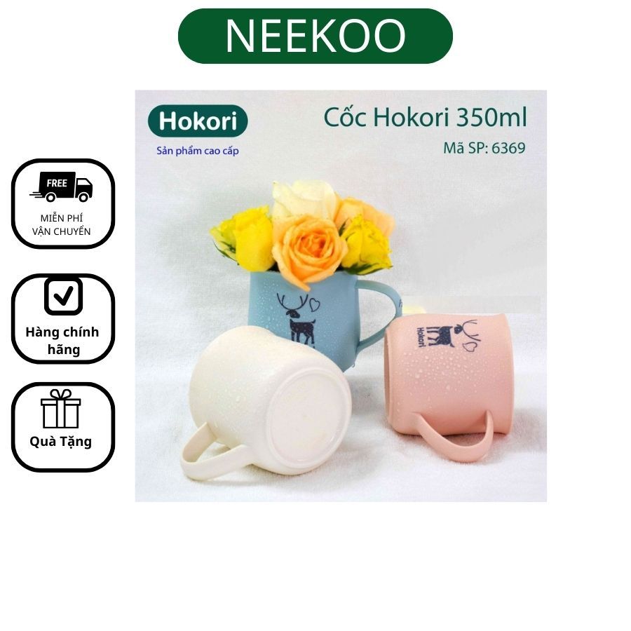 Cốc Nhựa Có Quai Cao Cấp 350ml NEEKOO, Ly Nhựa Có Quai Hokori 350ml Màu Xanh/Hồng/Trắng dung tích 33