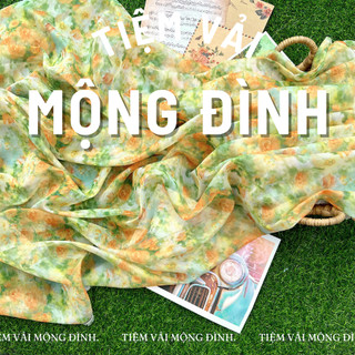 Vải voan tơ màu xanh lá pha cam dễ thương