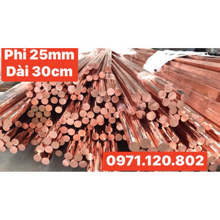 Đồng đỏ tròn đặc phi 25mm dài 30cm