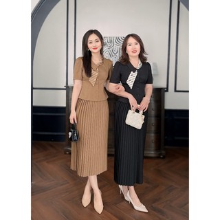 Set váy công sở áo peplum + chân váy xếp ly dàng xòe, chân váy xếp ly dáng dài công sở  Emvy S11