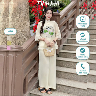 Đồ lam đi lễ tơ hoa sen hạc TINH NHI thanh lịch tôn dáng PP67