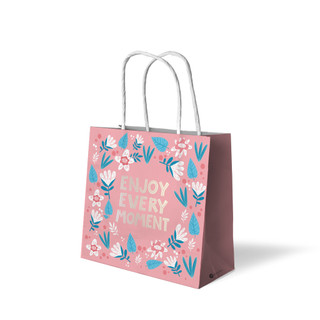 Set 5 túi giấy SDstationery Enjoy Every Moment 13.5x13.5 đựng quà, phụ kiện, mỹ phẩm, họa tiết hoa màu hồng ép kim