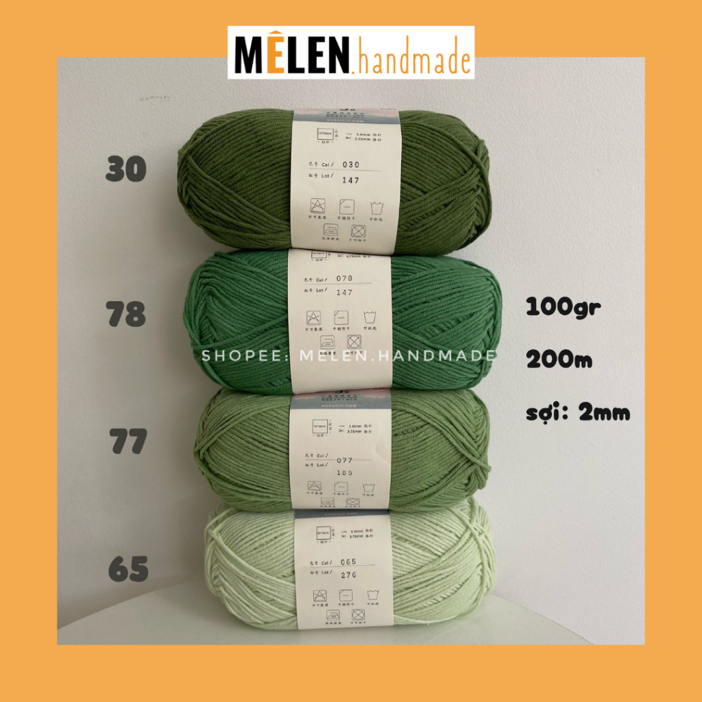 [XANH LÁ] Combo len Susan 5 - màu xanh lá - Len Susan Family 5 100g sợi 2mm