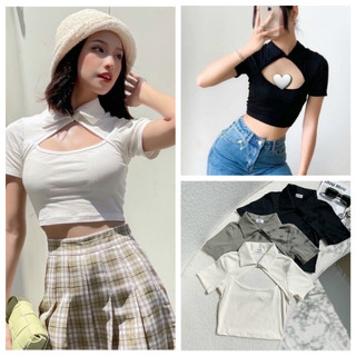 Áo cổ tàu áo thun kiểu nữ khoét ngực croptop
