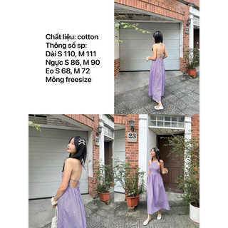 Đầm maxi cổ yếm hở lưng tím LIBI DRESS