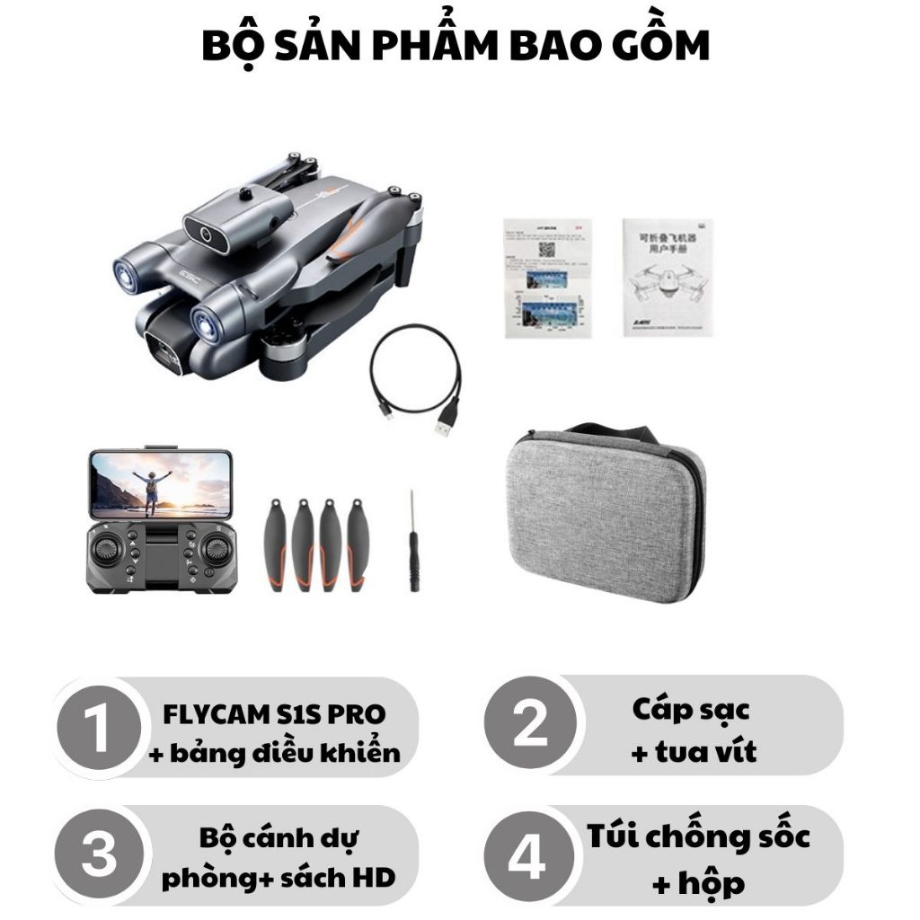 Máy bay điều khiển, Flycam Drone S1S Pro Max cảm biến chống va chạm 4 chiều Pin 2000mAh,Play Cam động cơ không chổi than | BigBuy360 - bigbuy360.vn