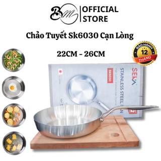 Chảo Inox SEKA Cạn Lòng SK6030, 5 Lớp Nguyên Khối Chống Dính Size 16cm 22cm 26cm Dùng Mọi Loại Bếp