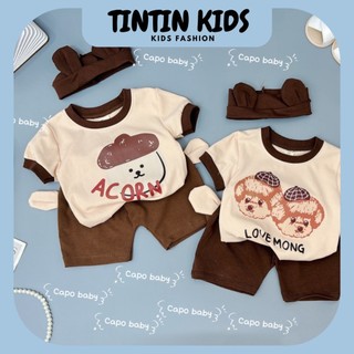 Bộ cộc tay rip in hình nấm , LOVE MONG 3 chi tiết cho bé 6-14kg 