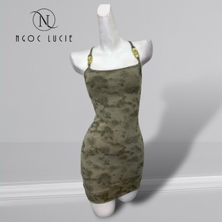 D647 - Đầm Body Ngắn Dây Ba Lỗ Phối Xích Vai - Ngọc Lucie