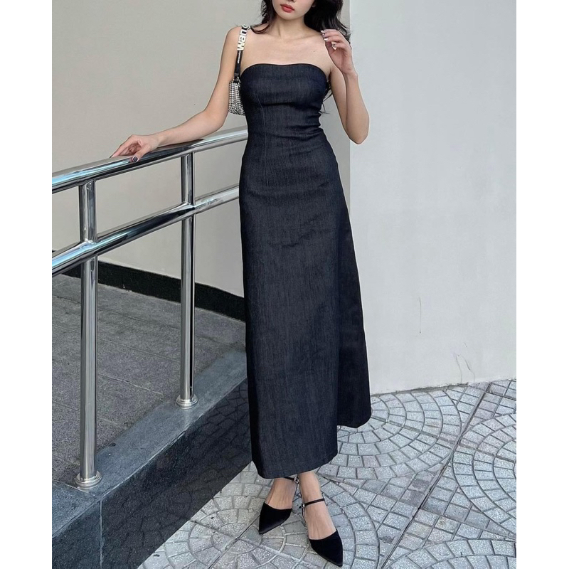 Đầm midi denim cup ngực basic tôn dáng SULI DRESS