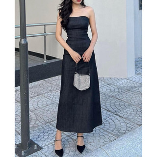 Đầm midi denim cup ngực basic tôn dáng SULI DRESS