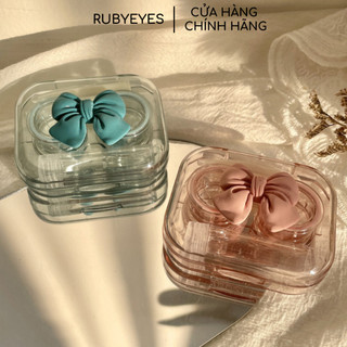 Khay Đựng Lens, Case Đựng Kính Áp Tròng Nhựa Trong Suốt Họa Tiết Nơ Nổi Xinh Xắn Kèm Ống Chiết Nước Ngâm Tiện Dụng