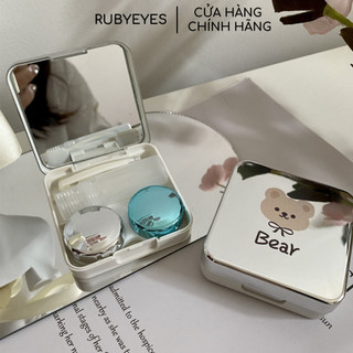 Khay Đựng Lens, Case Lens Hình Gấu Tráng Gương Kèm Hộp Chiết Nước Ngâm Tiện Lợi, Khay Đựng Lens Mang Đi Du Lịch