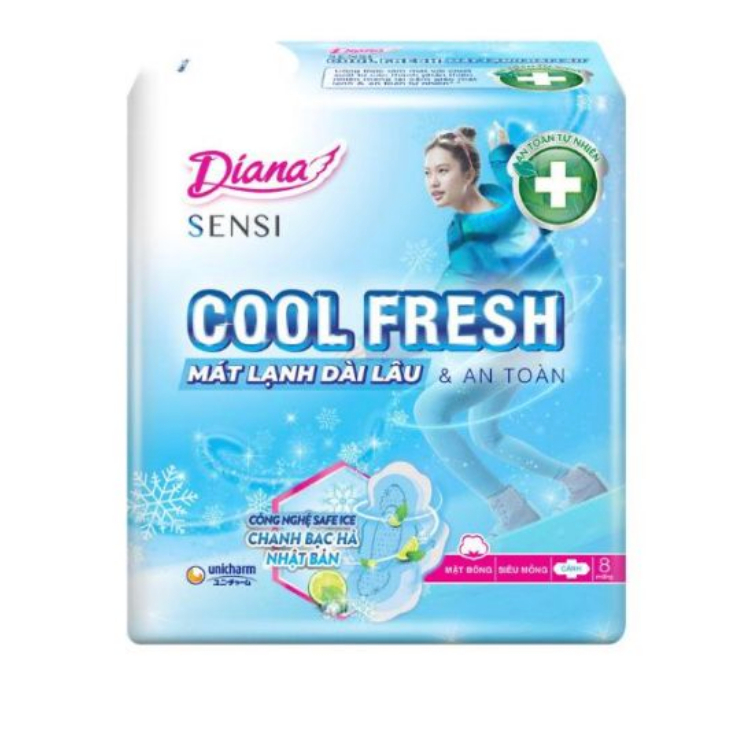 Băng Vệ Sinh BVS Diana Sensi CoolFresh Chanh Bạc Hà Siêu Mỏng Cánh Mát Lạnh Dài Lâu Khử Mùi Ngày Thư