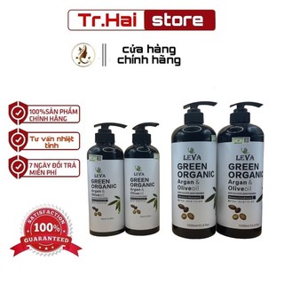  Cặp Dầu gội Xả phục hồi kiềm dầu sạch gàu LEVA GREEN ORGANIC 1000ml 