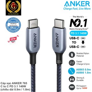 Cáp sạc nhanh bọc nylon anker 765 c to c pd 3.1 140w - a8865 dài 0.9m / a8866 dài 1.8m