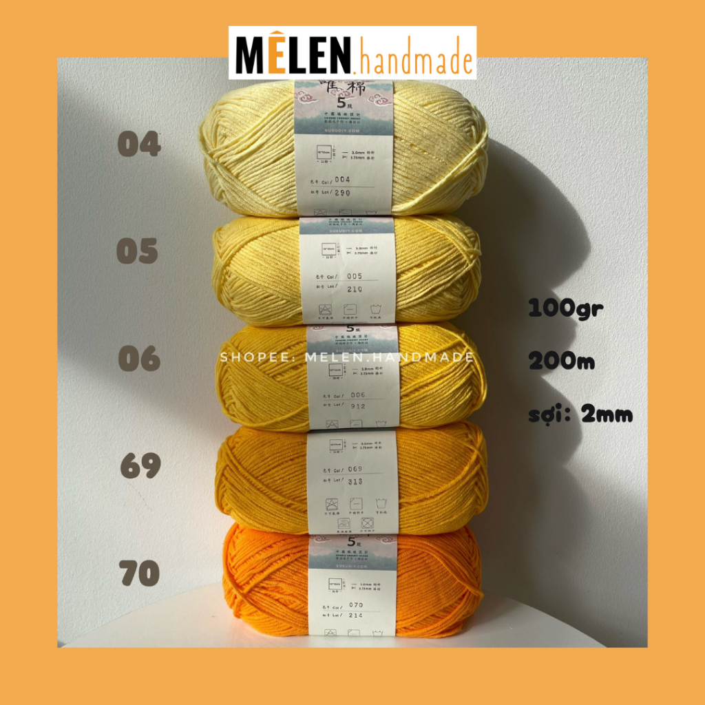 [VÀNG] Combo len Susan 5 - màu vàng - Len Susan Family 5 100g sợi 2mm