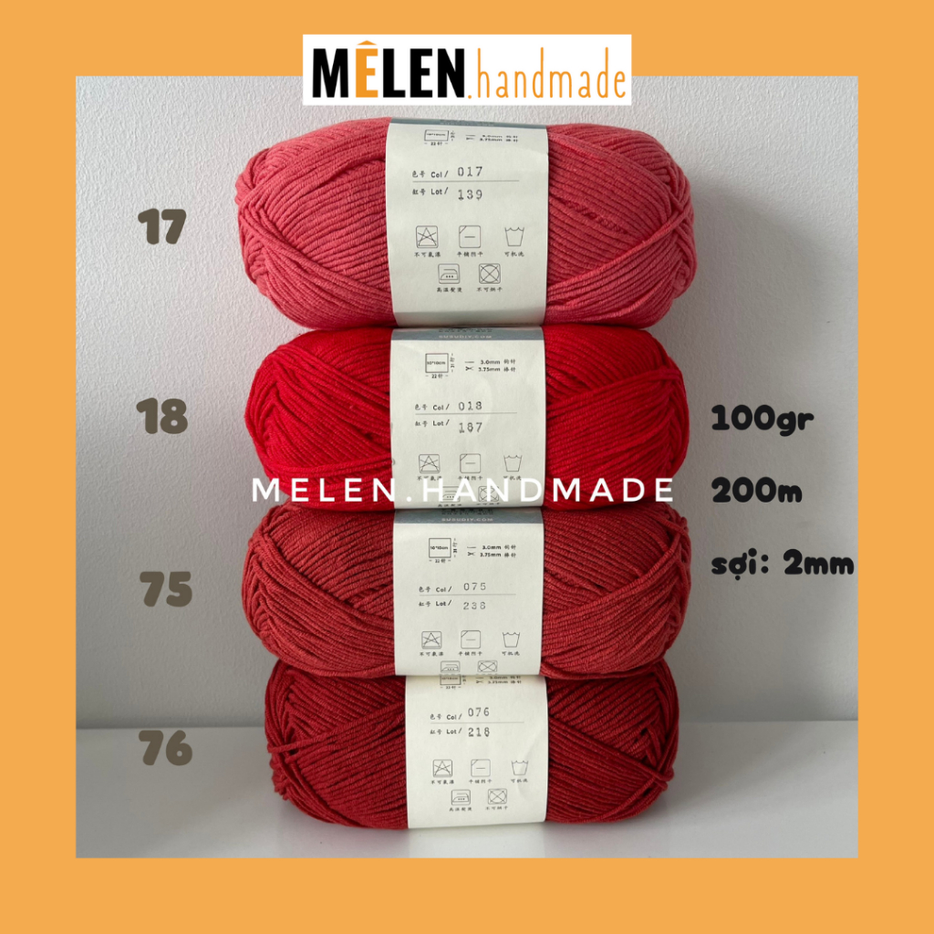 [ĐỎ] combo len Susan 5 - màu đỏ - len Susan Family 5 100g sợi 2mm