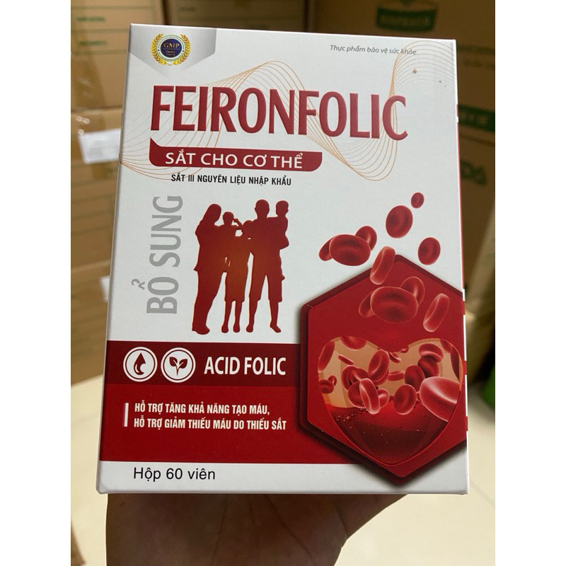 Viên Uống Bổ Máu Feironfolic Bổ Sung Sắt Hữu Cơ, Acid Folic, giảm tình trạng thiếu máu