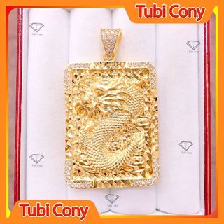 Mặt dây chuyền vuông chạm rồng nổi mạ vàng M7424
