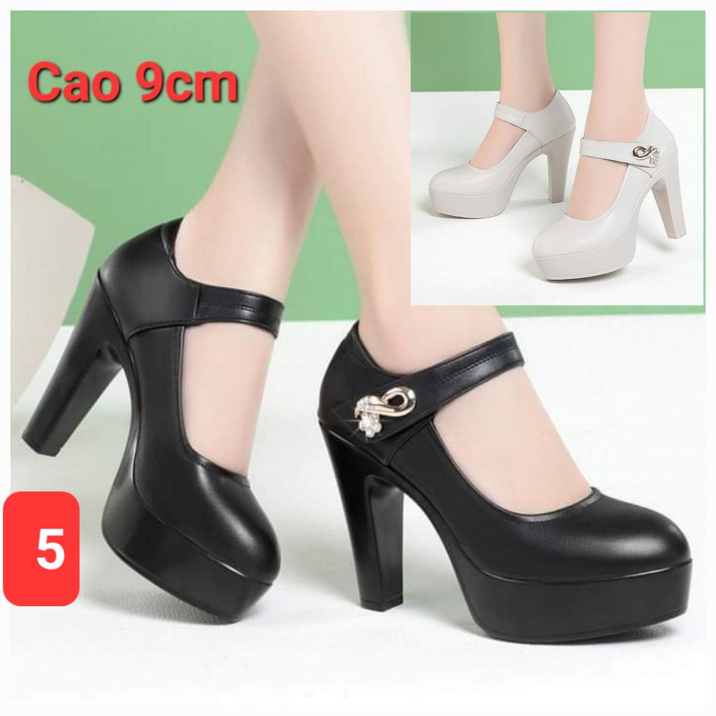 Giày da cao gót chống thấm nước mũi tròn đế nhọn cao 9cm