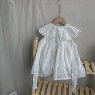  Váy em bé thêu bông gạo cổ đính ren xinh 